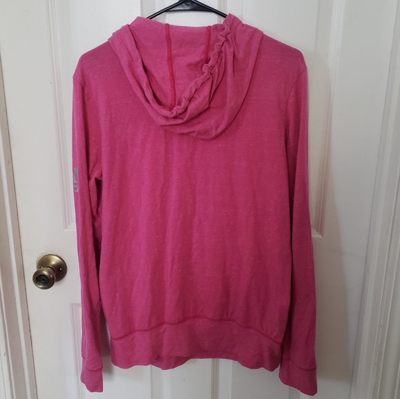 Womens Adidas Pink Hooded Long Sleeve T Shirt Front pocket Adidas logo on sleeve - Picture 8 of 8